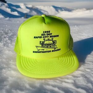 1995 Snowfighter Roadeo Rapid City,SD Neon Yellow Trucker Snapback Cap NOS